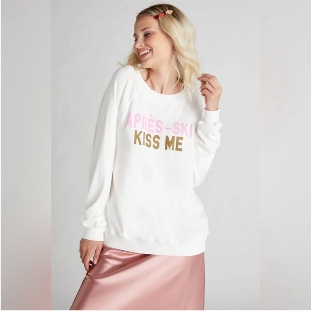 Wildfox Apres-Ski Kiss Me Crewneck White Sweatshirt